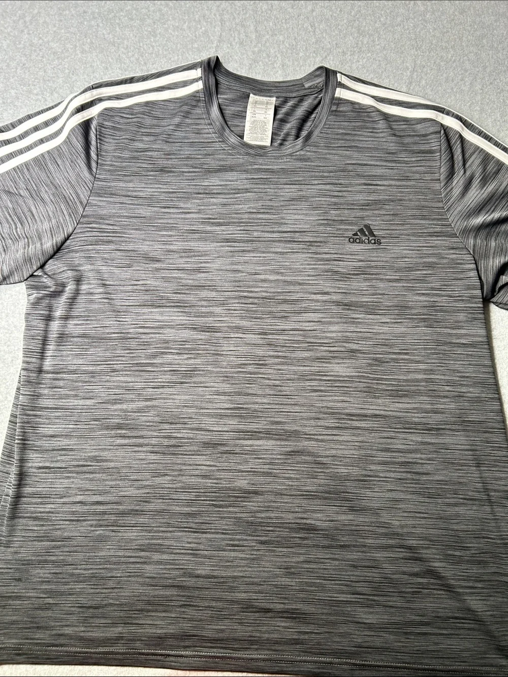 adidas Gray Heather Short Sleeve Performance Tee with White Shoulder Stripes